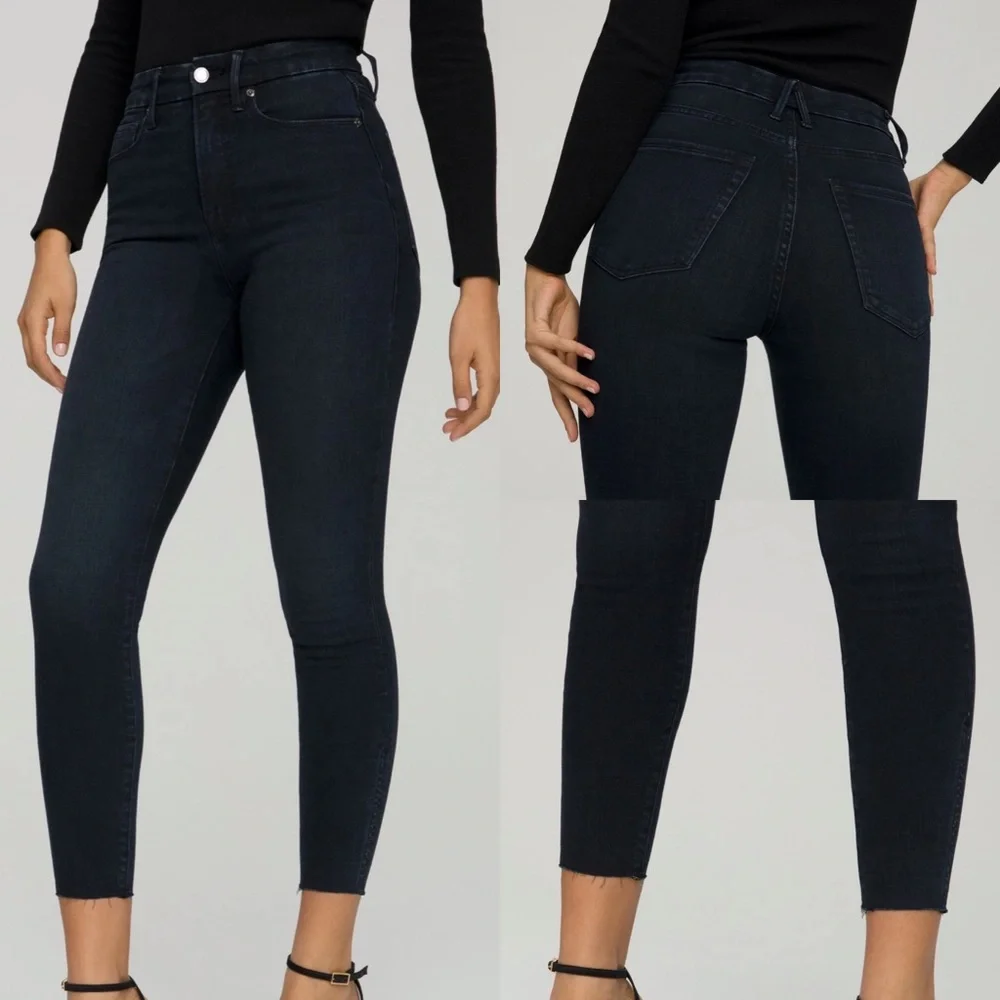 Good American Good Waist Crop High Rise Raw Hem Skinny Jeans Blue631